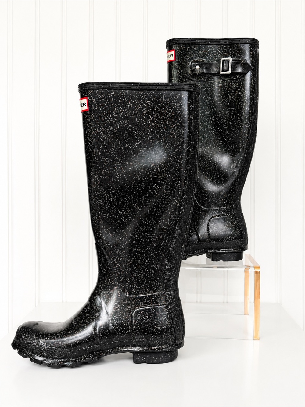 Hunter Original Starcloud Tall Glitter Rain Boots Black Women’s Size 6